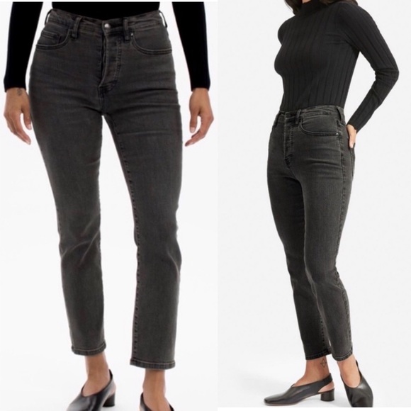 Everlane Denim - Everlane The Authentic Stretch High Rise Cigarette Jean In Washed Black Gray 29